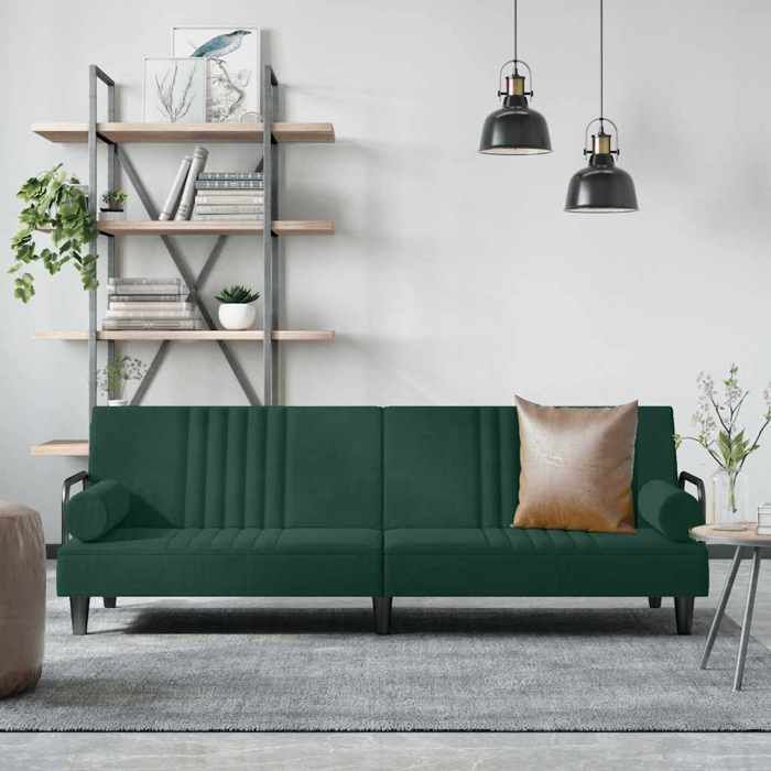 ELORAN Lit de jour - Canapé-lit Canapé convertible - avec accoudoirs - vert foncé - velours - 205x89x70 cm 96932
