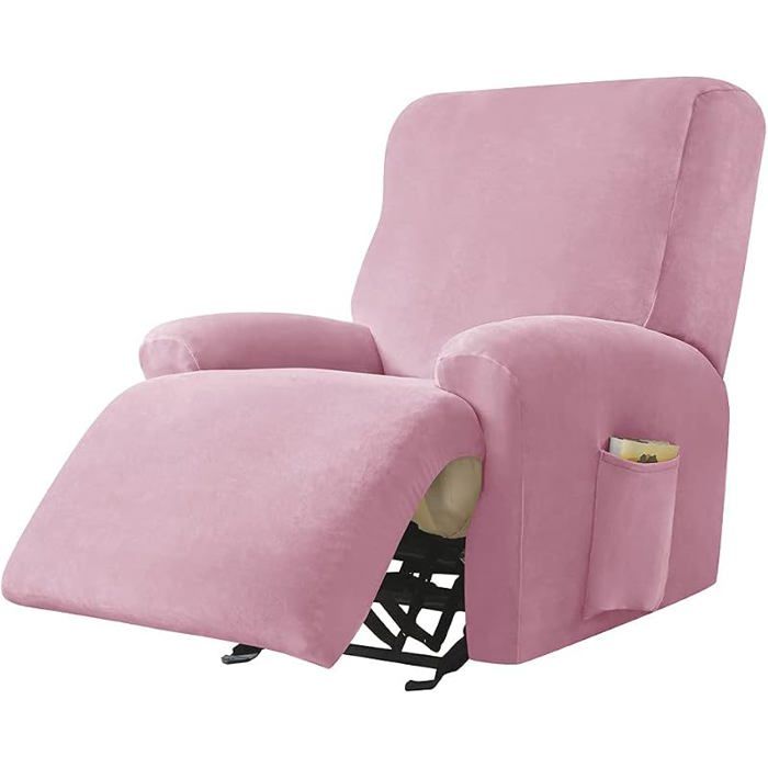Housse de Fauteuil Rex Doux Velours Extensible Rose 4 Pièce Housse de Canapé Antidérapante avec Poche Latérale R HOUSSE DE FAUTEUIL