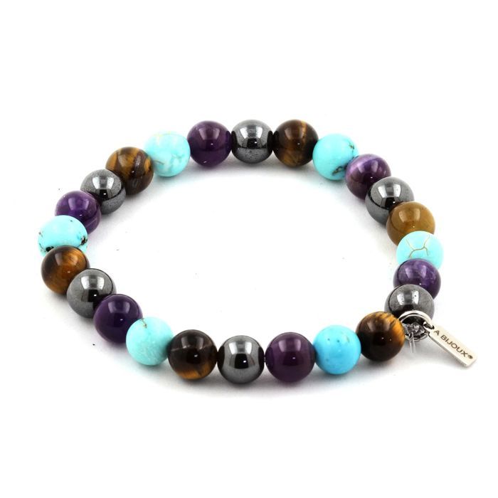 Bracelet En Perles D'améthyste Et Hématite 8 Mm - Fabriqué En France, Idéal Pour La Lithothérapie Ou Comme Accessoire Naturel