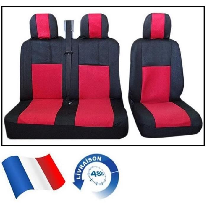 Housses De Sièges Auto Pour Citroën Jumper/Jumpy - 2+1 Sièges, Rouge Et Noir, Universelles Avant