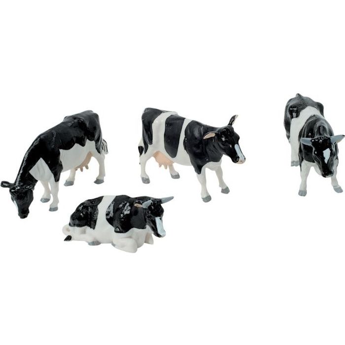 Figurines vaches noires et blanches - TOMY - Lot de 4 - Accessoires pour la gamme Britains