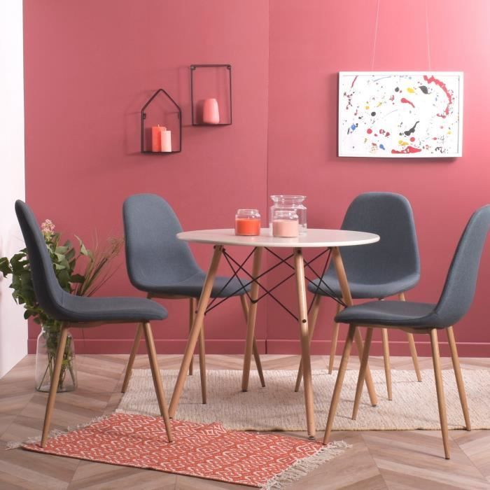 Lot de 4 Chaises de Salle à Manger Style Scandinave en Tissu Bleu Pieds