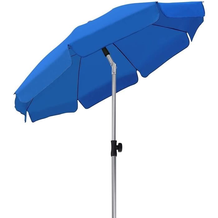 Parasol Inclinable Rond 200cm - Protection UV - Résistant à La Pluie et au Vent - Bleu