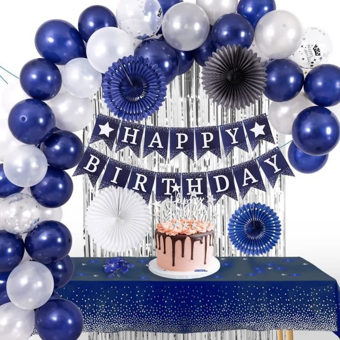 Ponmoo Decoration Anniversaire Ballon Bleu et Argent Femme Homme 86pcs  Ballons Anniversaire Happy Birthday Party, Deco Anniversaire Ballons Kit  Joyeux Anniversa…