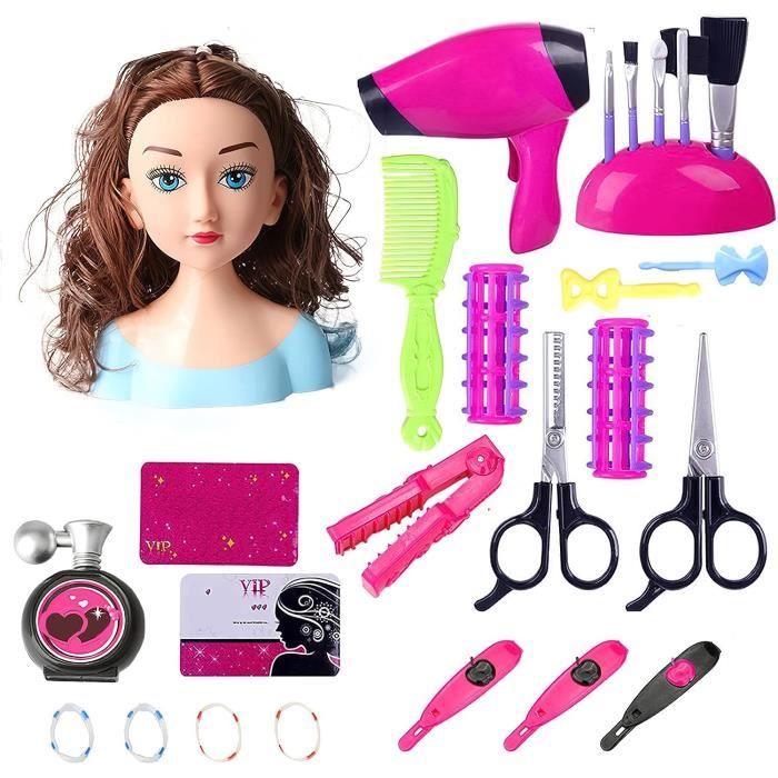 TLM Toys Salon de Coiffure pour Filles, Ensemble de Salon de beauté tête  de poupée 35 pièces