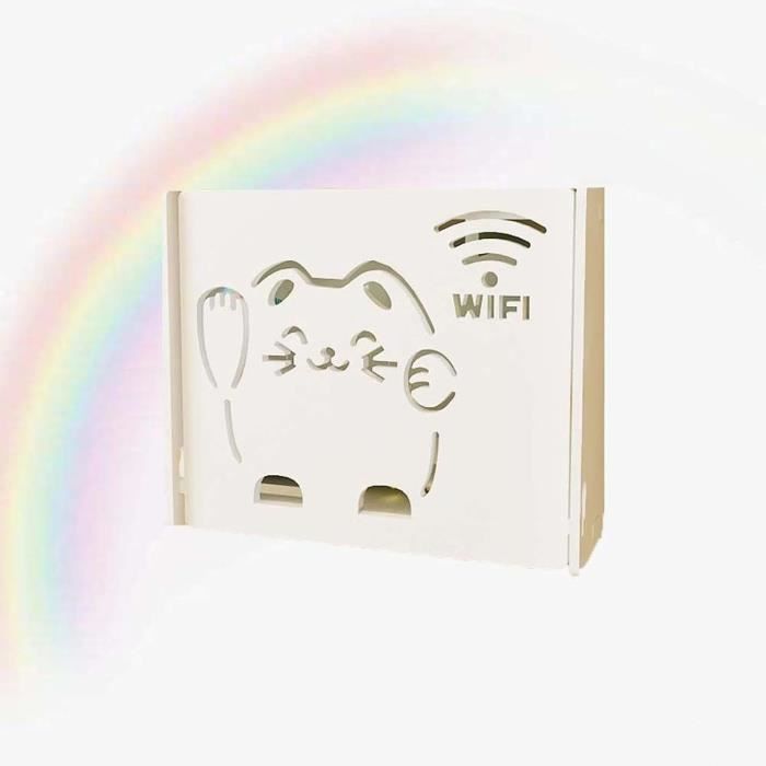 Boîte Rangement Murale Routeur WiFi - Blanc, Bois-Plastique, Dissipation Thermique