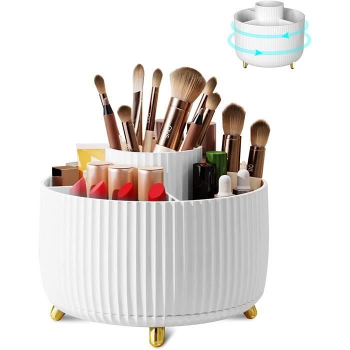 2 Organisateurs De Maquillage Rotatifs Blancs - Rangement Cosmétiques, Pinceaux, Rouge à Lèvres - 16x16x15cm - 8