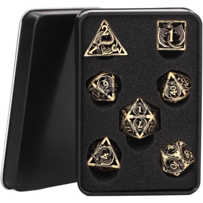 7 En 1 Roulette Dés Creux Dragon Métal DND - Jeu De Dés RPG Donjons Dragons Avec Boîte