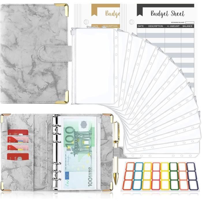 Classeur A6 En Simili Cuir LEBENLANG - Organisateur Budget Avec Anneaux - Porte-cartes Et Porte-stylo Intégrés