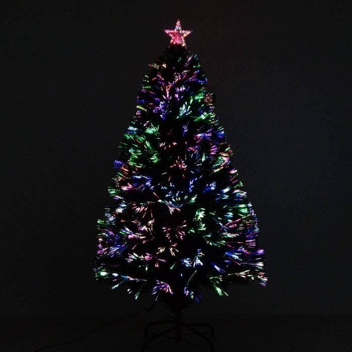 Sapin de Noël Artificiel Lumineux Fibre Optique LED Multicolore + Support Pied Ø 60 x 120H cm 
