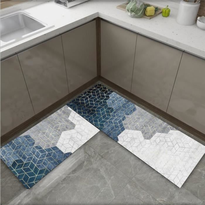 tapis de cuisine devant evier 2 pieces tapis cuisine antiderapant absorbent 40x60cm 40x120cm bleu gris cdiscount maison
