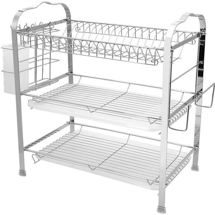 Égouttoir à Vaisselle pour Vaisselle étagère à Vaisselle avec Support égouttoir à 3 Niveaux Cadre égouttoir en Acier Inoxydable à 3 Niveaux avec Porte-Couverts et égouttoir