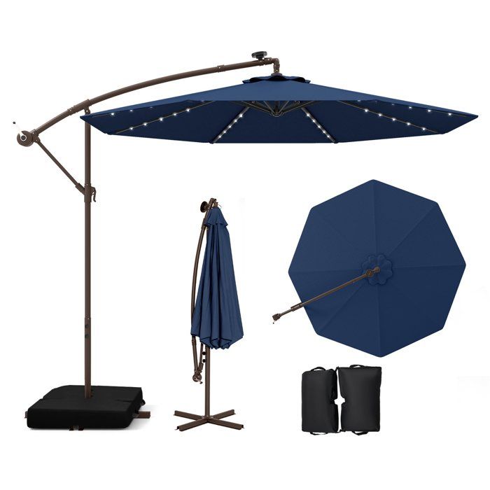 COSTWAY Parasol Inclinable Déporté 3M avec Base Croisée en Métal Toile Polyester Imperméable Ouvertures d'Aération pour Jardin Beige