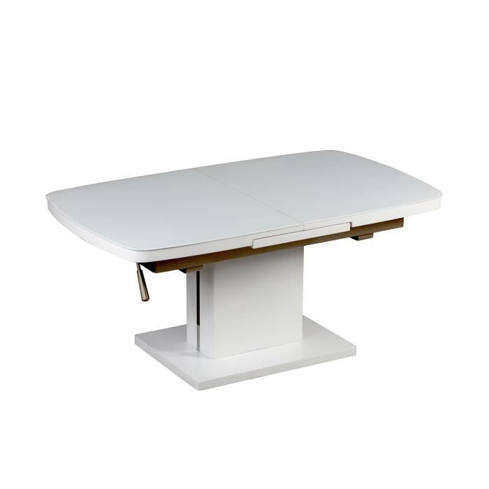 Table Basse Relevable Extensible 120 155 X 70cm En Verre Et Blanc