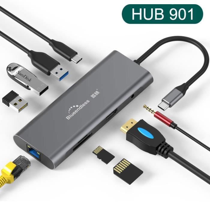 Stations d'accueil,Adaptateur HDMI bluetooth multi usb 3.0 pour répartiteur  3 ports USB C HUB USB C Type C 3.1 pour - Type HC901 - Cdiscount  Informatique