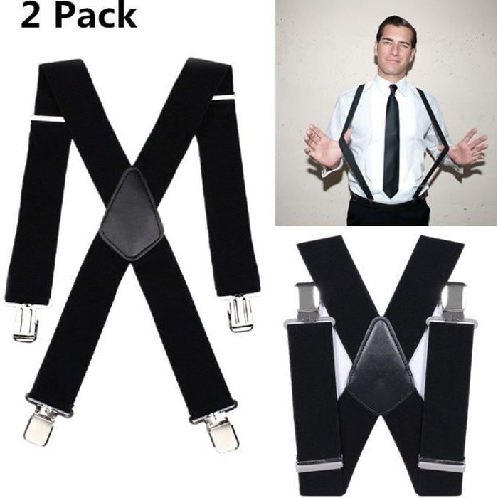 Bretelles Homme HBselect – Larges Réglables élastique – 4 Clips – Rouge – Neuf