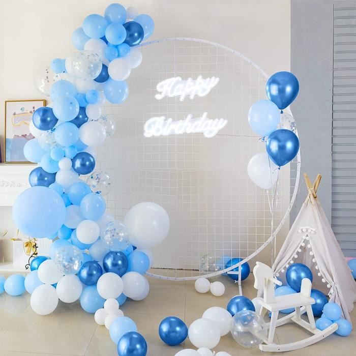 Arche ballon deco anniversaire kit arche ballon 117 pièces macaron  métallique bleu blanc or argent ballons pour noël baby sho[160] - Cdiscount  Maison
