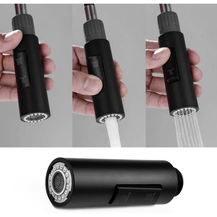 Tête De Pulvérisation Extractible Pour Robinet Cuisine/salle De Bain - Réglage Douche, Tuyau ABS Noir G1/2 - 10