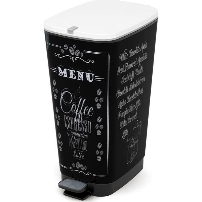Poubelle à Pédale - Chic Bin Style - 425 L - Noir & Motif Coffee - KIS