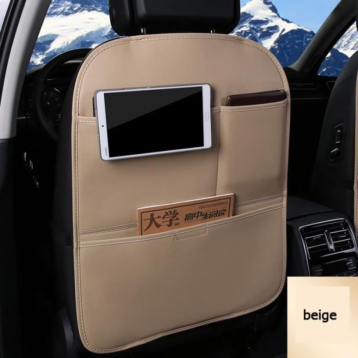Beige -Protecteur de dossier de siège de voiture en cuir PU, 1