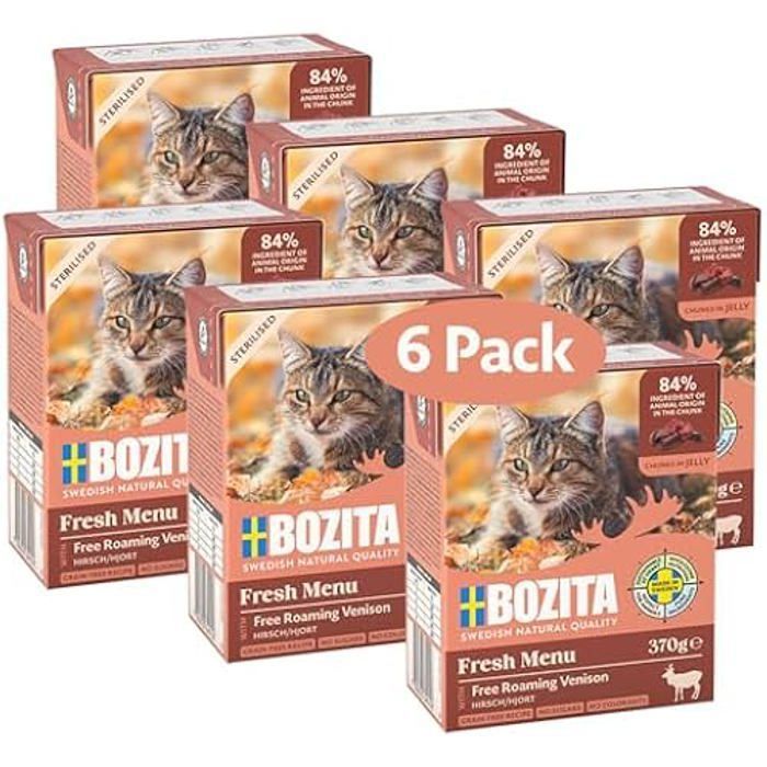 Nourriture Humide pour Chats - BOZITA - Gelée avec Cerf - Lot de 6 Sachets - 370 g - Sans Céréales