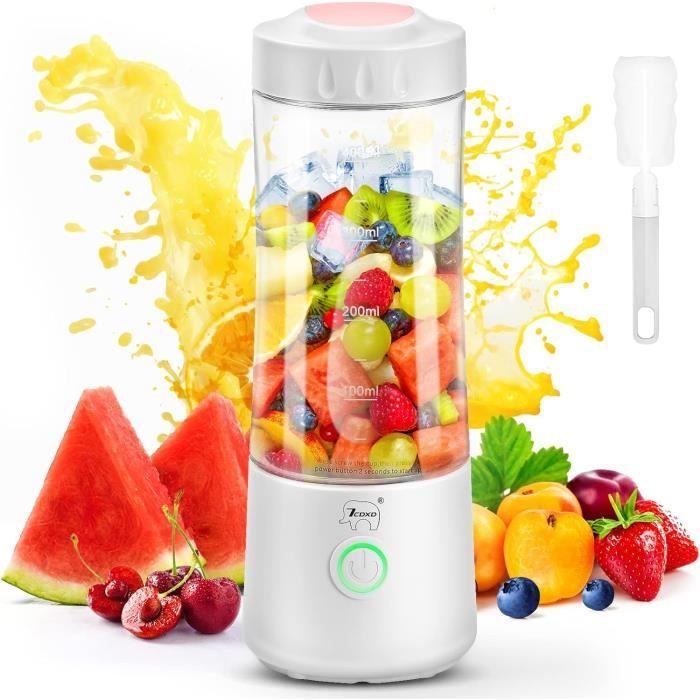 Blender Portable USB 380ml - Mini Mixeur Smoothie 6 Lames 3D - Rechargeable Pour Shakes, Jus Et Voyages (Bleu)