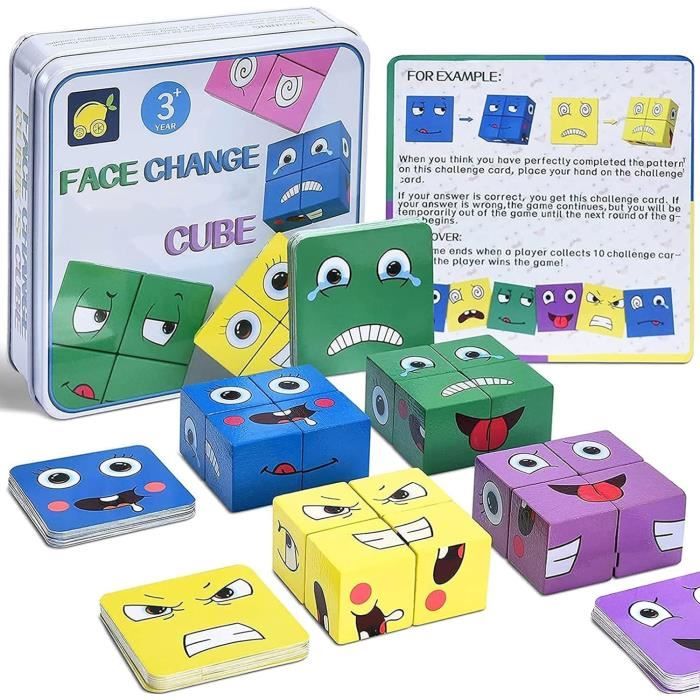 Montessori Interactif Emoji Bloc,Expressions en Bois Matching Block
