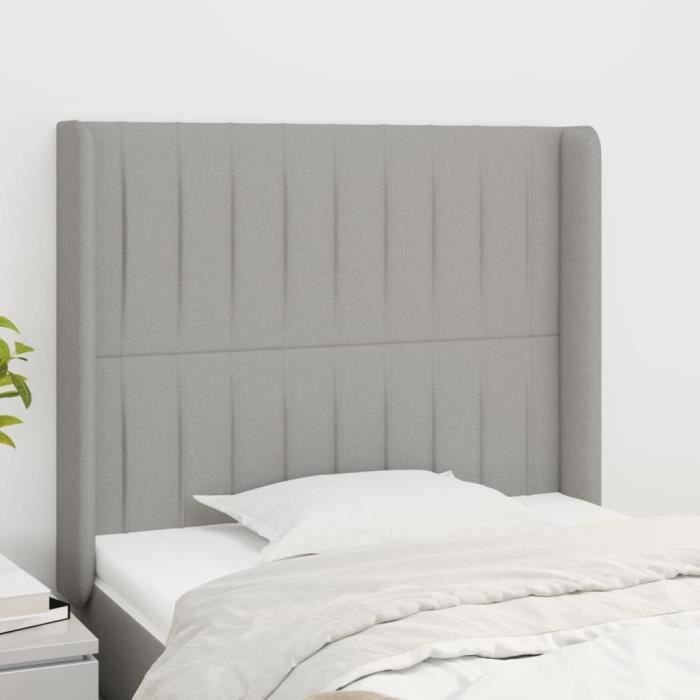 Tête De Lit Velours Gris Clair Avec Oreilles - 93x16x118/128 Cm - Neuve