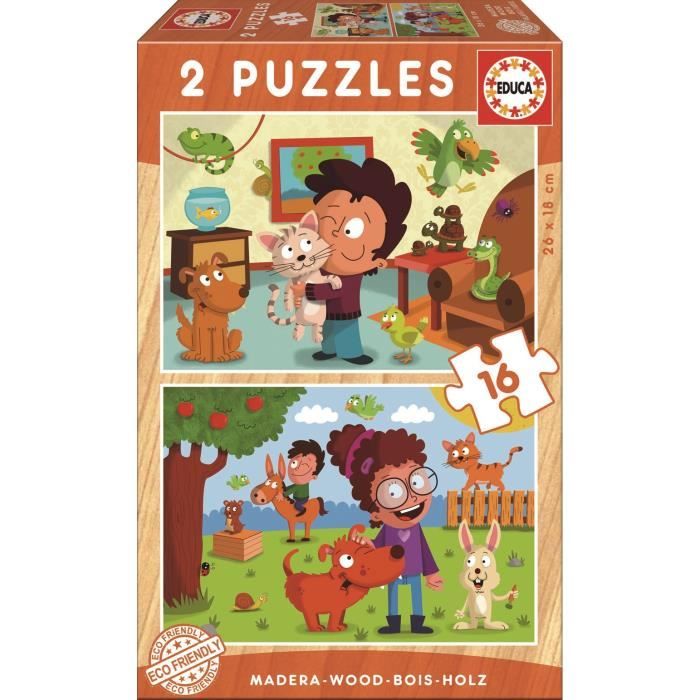 Puzzle en bois 2x16 Animaux de compagnie - EDUCA - Pour enfants à ...