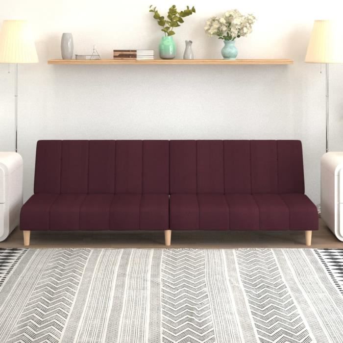 Canapé-lit Convertible En Tissu Violet - 220cm - Avec Coussins