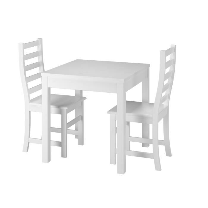 Ensemble table à manger et 2 chaises table de cuisine en pin massif blanc 90.70-50AW-Set21