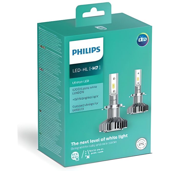 2x Ampoules LED H7 Philips Ultinon 2200Lm 6200K 6000K Cdiscount Auto