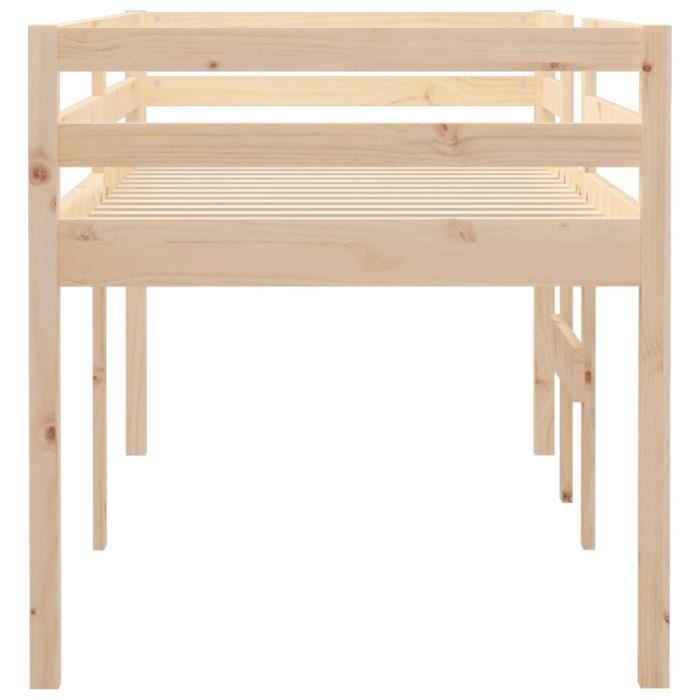 Lit - FYDUN - Haut 90x190 cm - Bois massif - Sommier à lattes