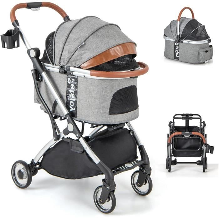 Meilleurs prix pour GOPLUS Poussette pour Animaux 3-en-1, Poussette Pliant de Transport à 4 Roues pour Chat - Chien avec Panier de Rangement, Gris