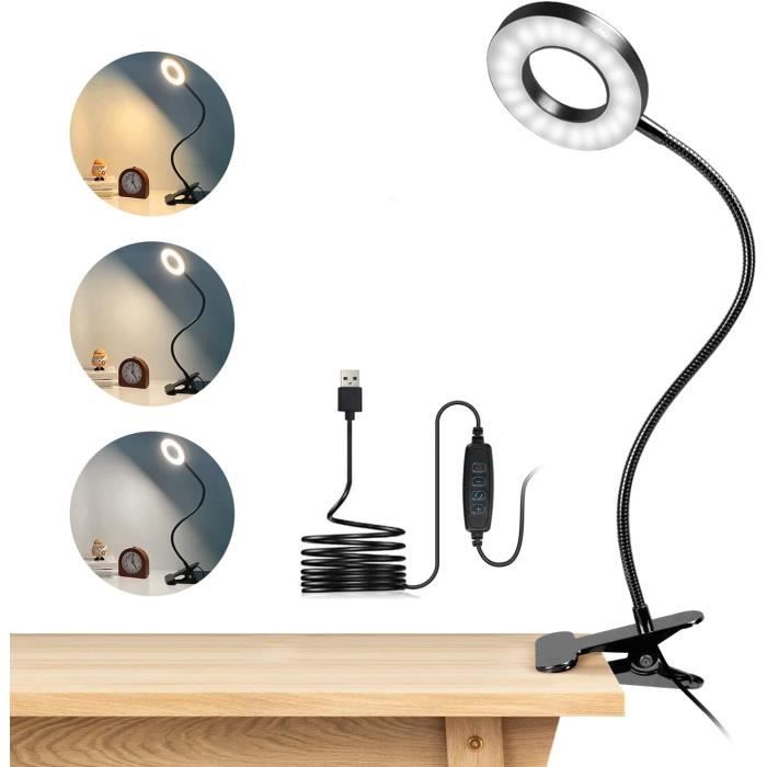 lampe de bureau à pince 48 led flexible à 360°lampe lecture clipsable 3 modes d’éclairage