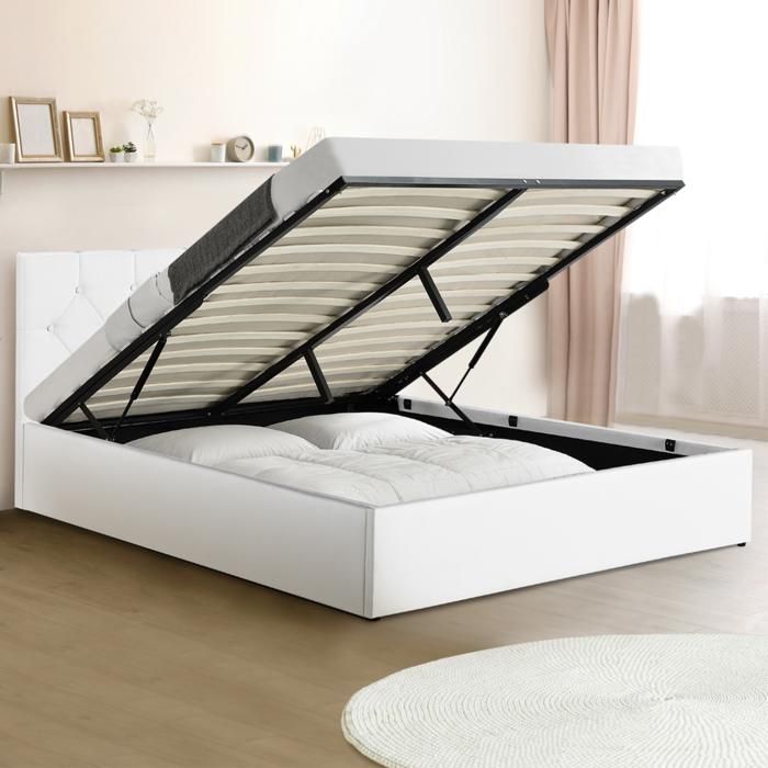 lit coffre austin pvc blanc avec sommier 140x190 cm achat vente structure de lit lit coffre austin pvc blanc cdiscount