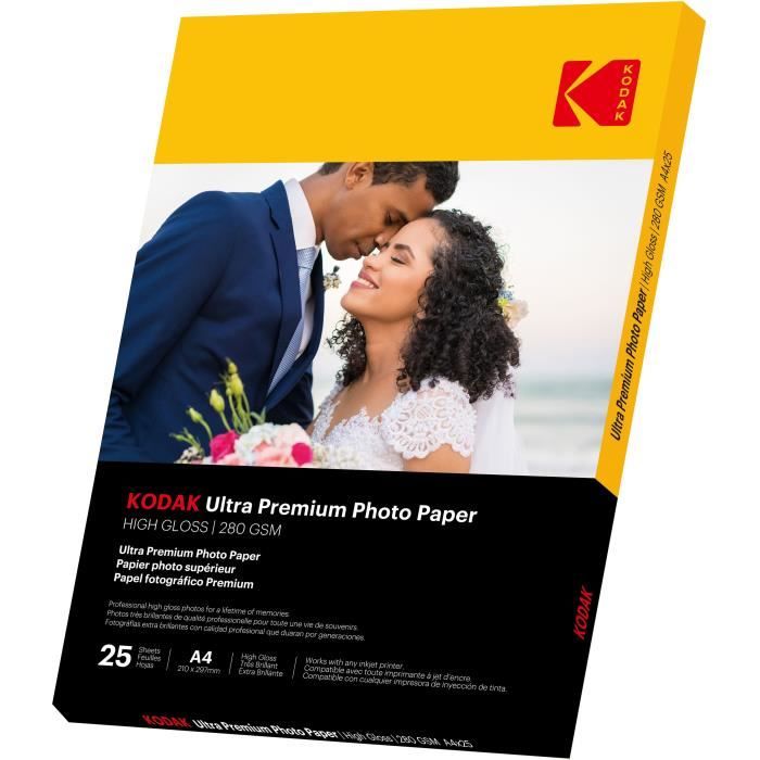 KODAK 9891261 - 25 feuilles de papier photo 280g/m², brillant, Format A4 (21x29,7cm), Impression Jet d'encre