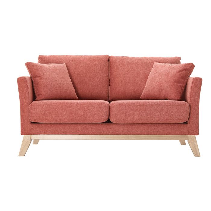 Miliboo - Canapé scandinave déhoussable 2 places en tissu effet velours texturé terracotta et bois clair OSLO