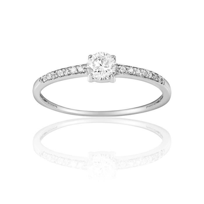 Bague CLEOR Or 375 1000 Oxyde Z0146992 54 Argente Achat Vente bague anneau Femme Adulte Or blanc Dore Oxyde de zirconium Cdiscount