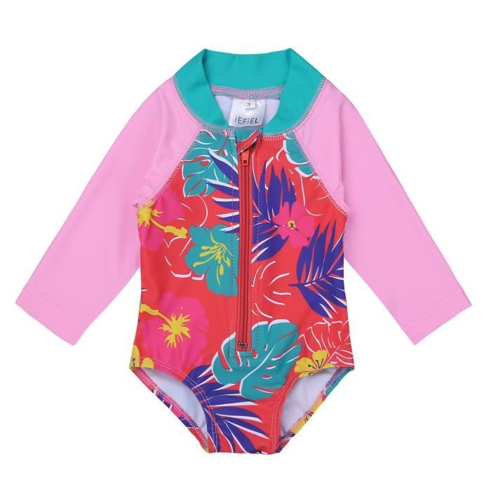 Bebe Fille Maillot De Bain Une Piece Manche Longue Zipper Imprime Floral Swimsuit Baby 3 24 Mois Rose Rose Cdiscount Pret A Porter