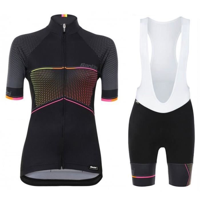 Femme Santini Stella Noir Maillot De Cyclisme Manches Courtes Cuissard Velo A Bretelles Prix Pas Cher Cdiscount