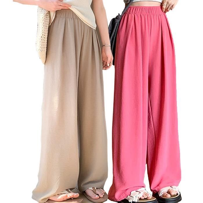 Pantalon Large Femme Taille Haute Noir GYROOR Lot de 2 Leger et Elastique Noir Cdiscount Pret a Porter