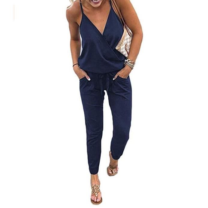 Combishort De Plage Ete Femme Sexy Romper Jumpsuit Manche Courte Casual Chic Combinaisons De Soiree Marine Marine Cdiscount Pret A Porter