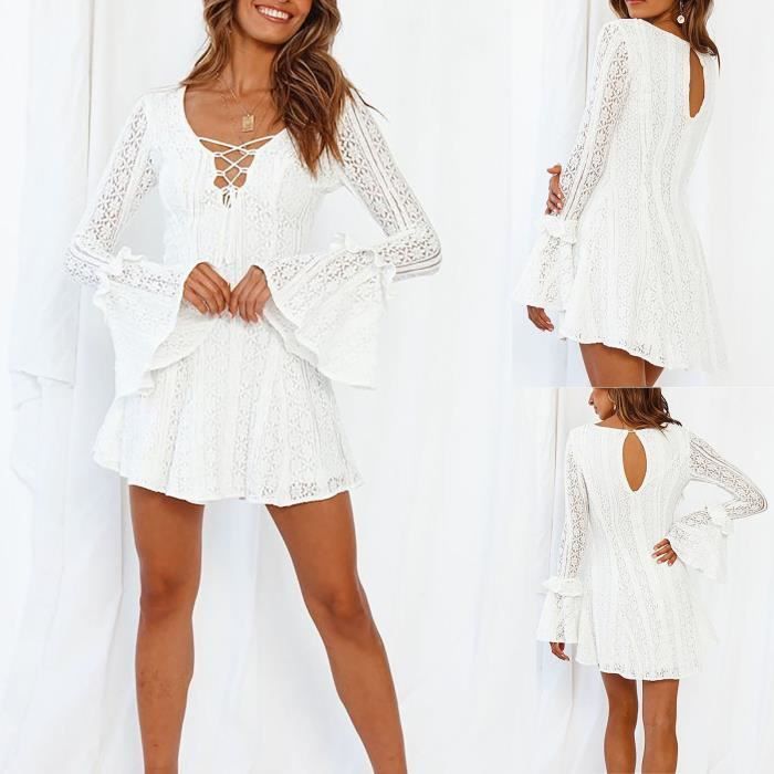 Robe Tunique Blanc Du Nil – Manches évasées, Strass – Taille 38/40 – Coton Léger – Occasion Bon état