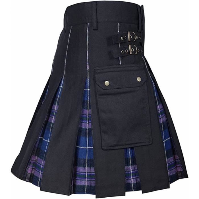 Jupes à carreaux style écossais pour homme Kilt traditionnel tartan irlandais vintage médiéval jupe écossaise tartan kilt individualité vintage gothique mode kendo kilt, a noir, S