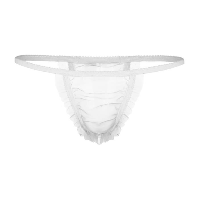 TiaoBug Homme String Dentelle Slip à Pois Sous-vêtement Plaisir Lingerie Bikini T-Back Thong Tanga G-String AVCE Bulge Poche Gay Underwear M-XL Bleu Ciel L