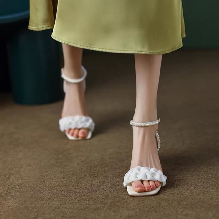 Sandales Pour Femmes Sandales Blanches A Talons Carres