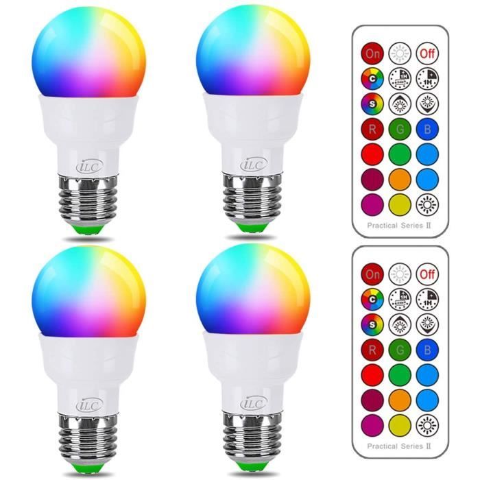 4 Pack) 5W Ampoules LED RGBW Changement de Couleur Dimmable LED Bulbs E27  Magique Lampes d'ambiance,Équivalent 40W - Cdiscount Maison