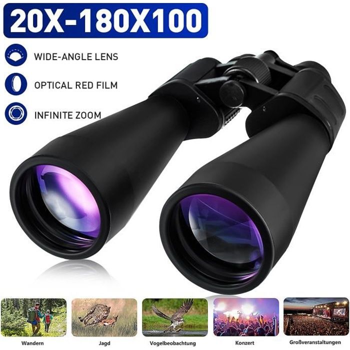 Jumelles - HD Zoom 20-180x100 - Noir - Objectif lentille revêtue de film rouge optique avancé