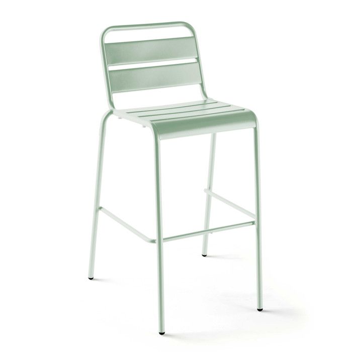 Chaise haute de jardin en métal vert sauge Palavas Oviala